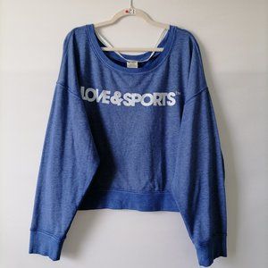 Love & Sport Womens Blue Ribbed Drop Shoulder Pullover Sweatshirt Size 2XL